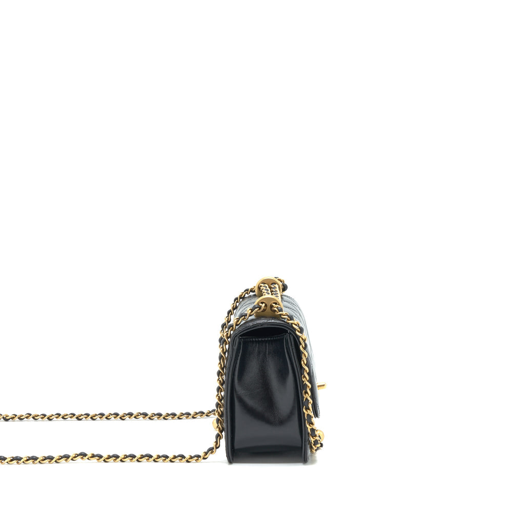CHANEL 21A GOLD CRUSH FLAP BAG CALFSKIN Black