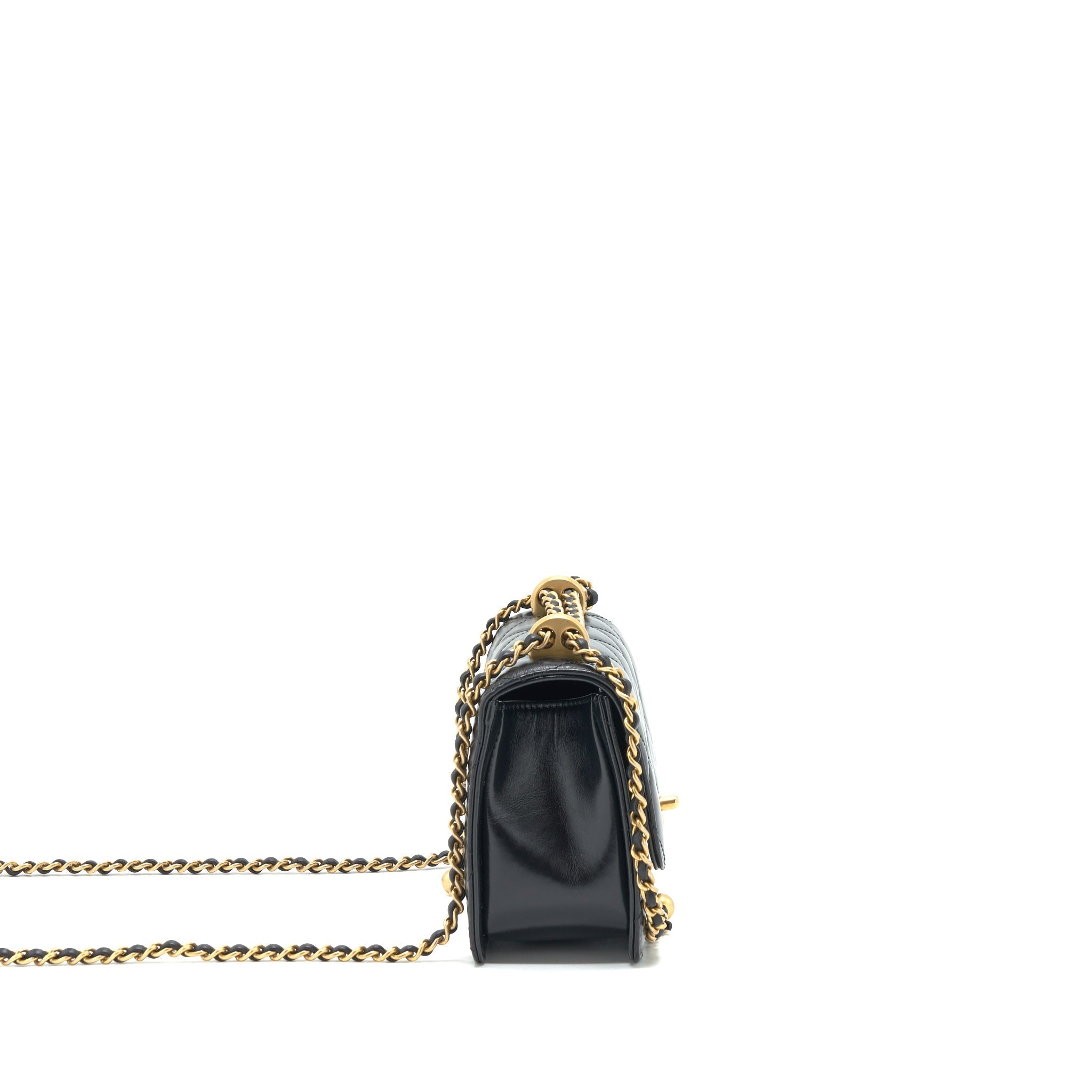 CHANEL 21A GOLD CRUSH FLAP BAG CALFSKIN Black