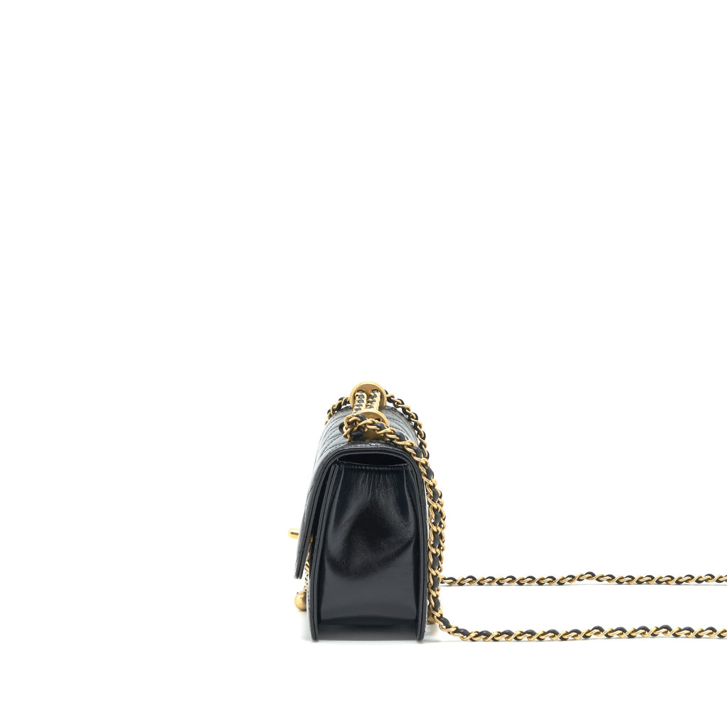 CHANEL 21A GOLD CRUSH FLAP BAG CALFSKIN Black