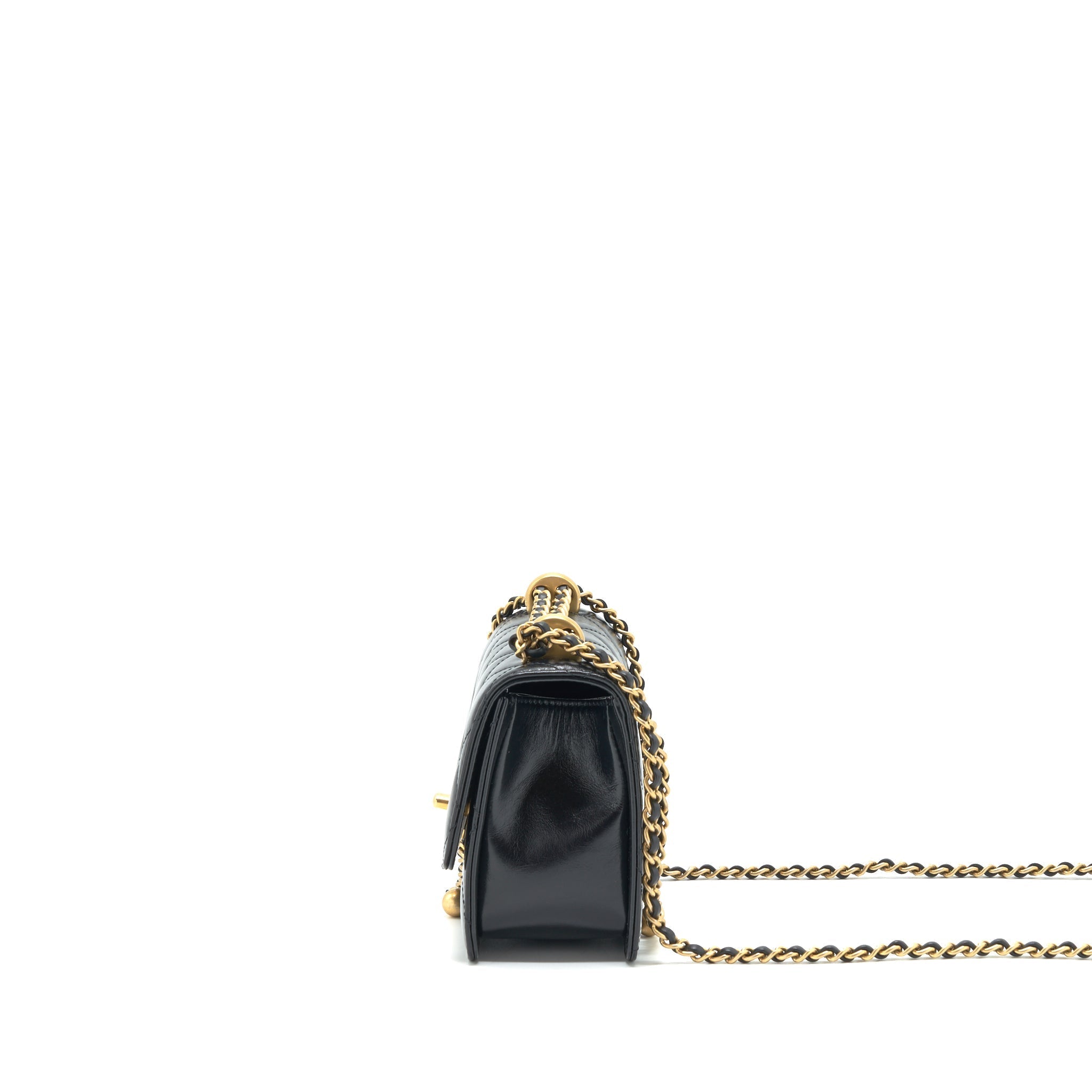 CHANEL 21A GOLD CRUSH FLAP BAG CALFSKIN Black