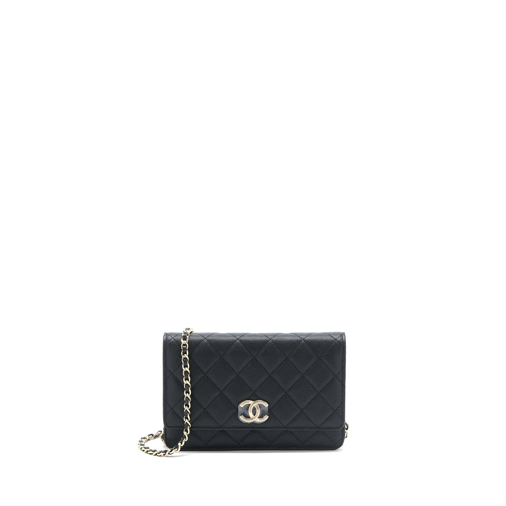 Chanel Giant CC Logo Wallet On Chain Caviar Black L (Microchip)