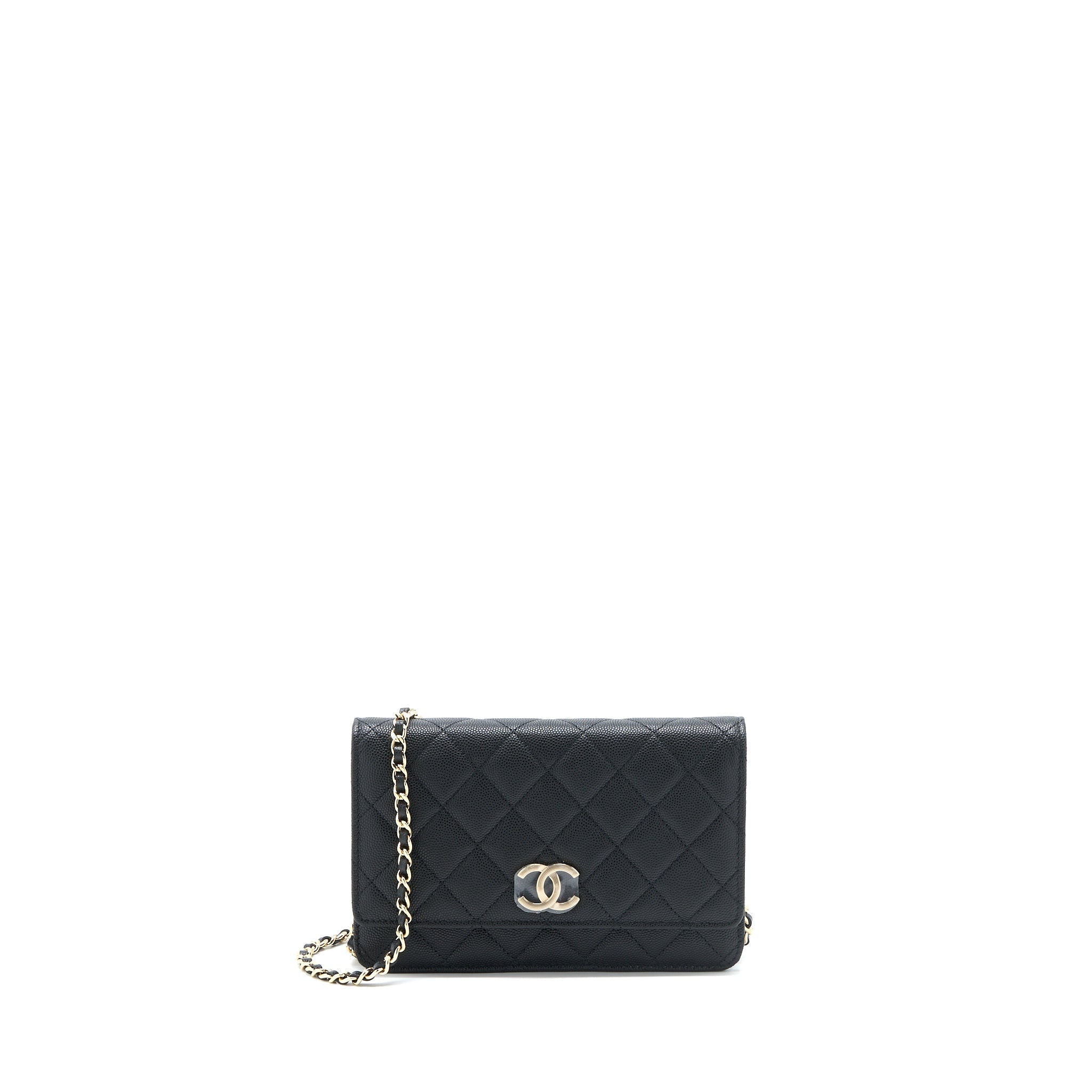 Chanel Giant CC Logo Wallet On Chain Caviar Black L (Microchip)