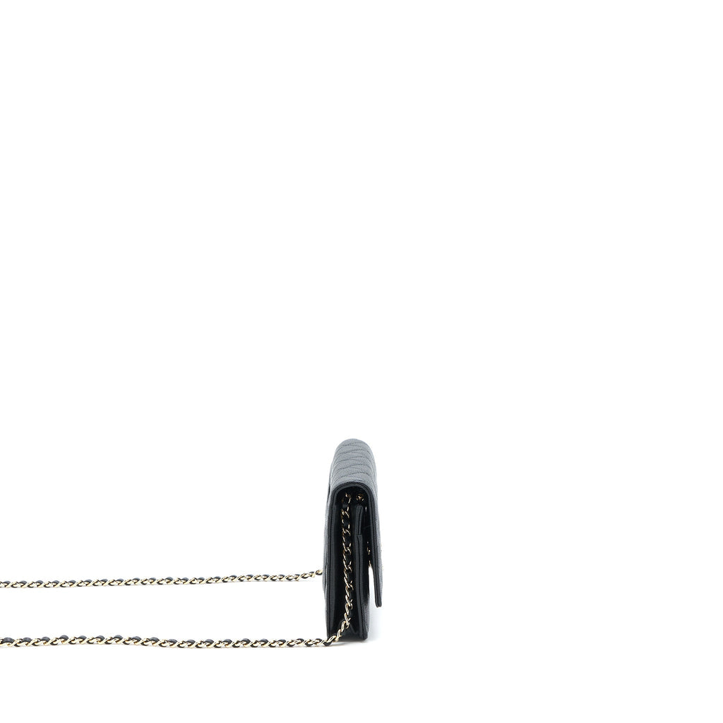Chanel Giant CC Logo Wallet On Chain Caviar Black L (Microchip)