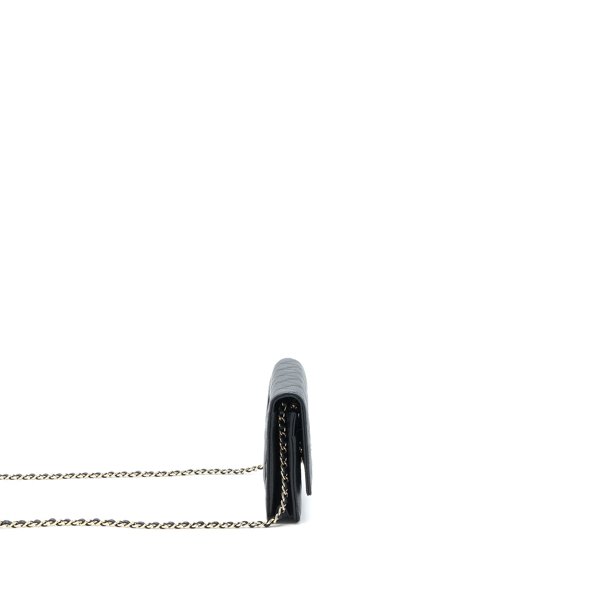 Chanel Giant CC Logo Wallet On Chain Caviar Black L (Microchip)