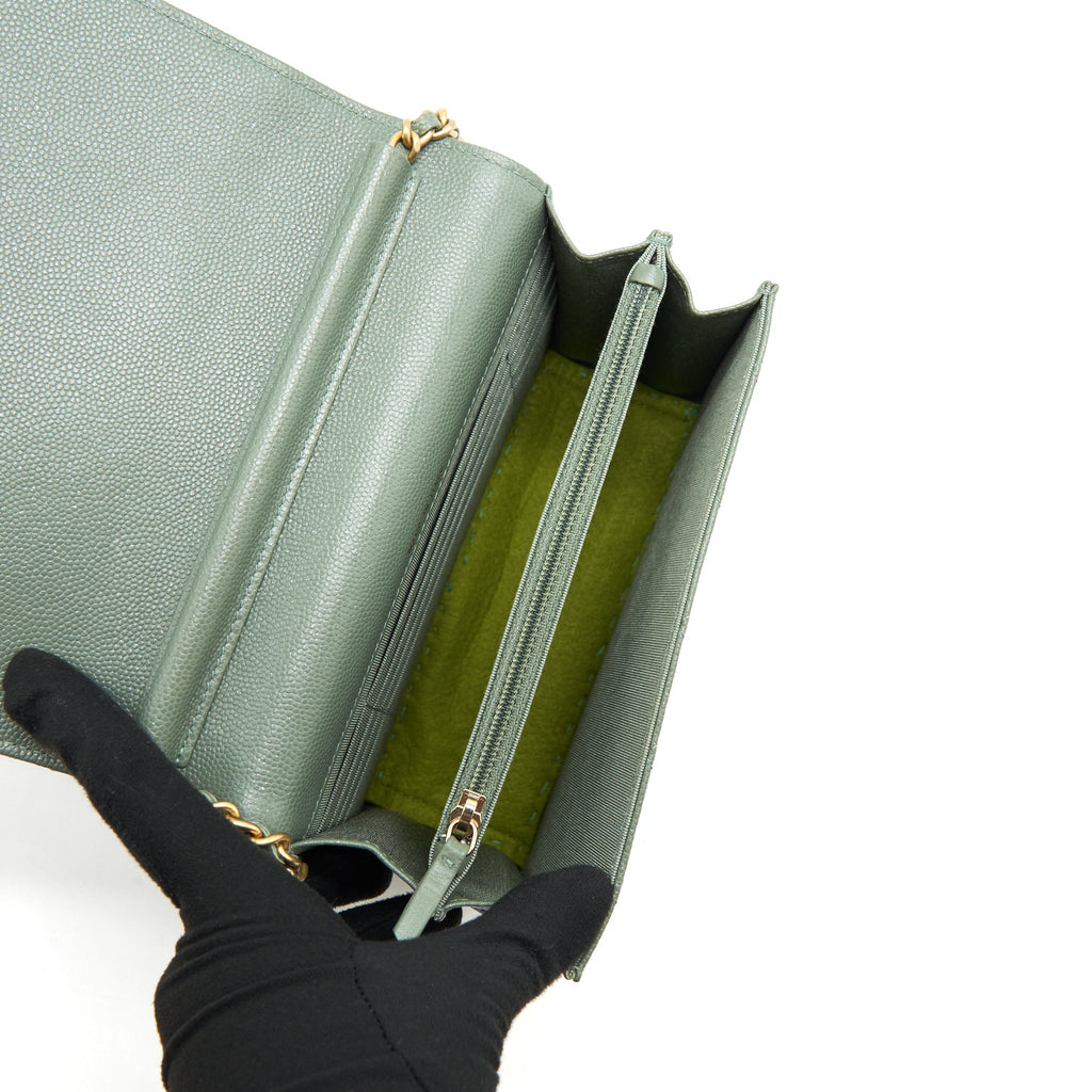 Chanel Wallet On Chain Square Caviar Green