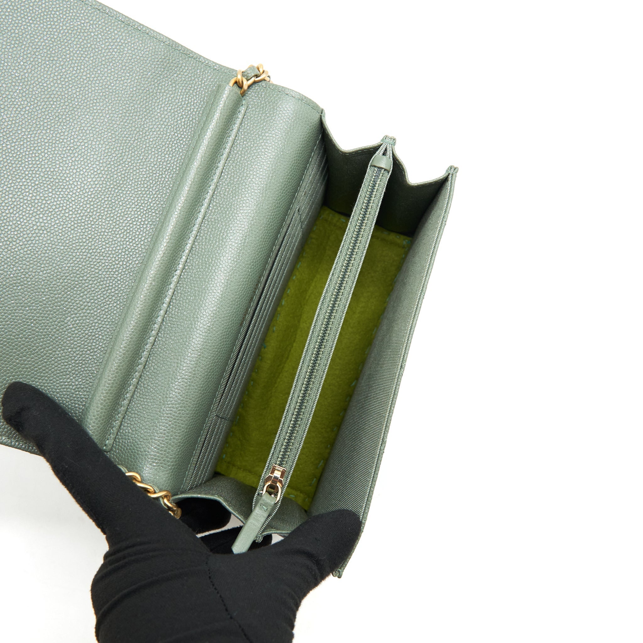 Chanel Wallet On Chain Square Caviar Green