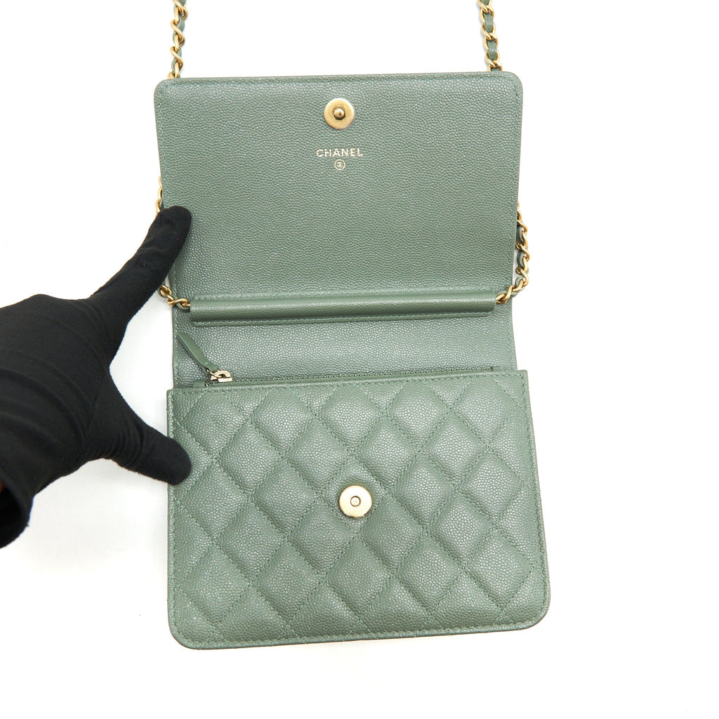 Chanel Wallet On Chain Square Caviar Green