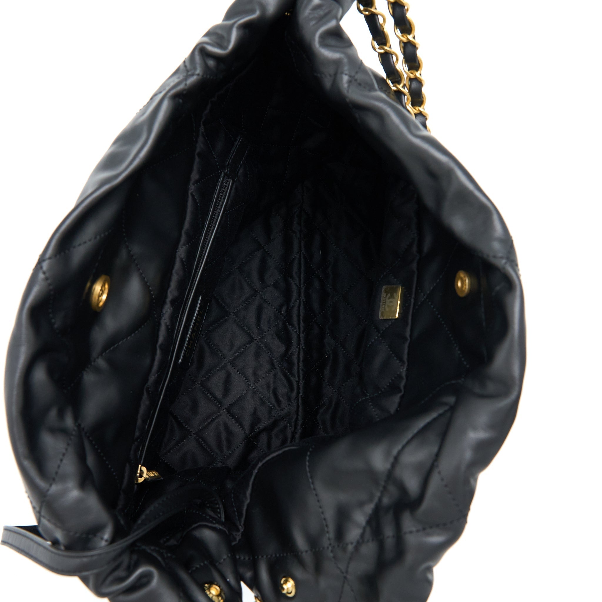 Chanel 22 Bag Medium Shiny Calfskin Black  (Microchip)