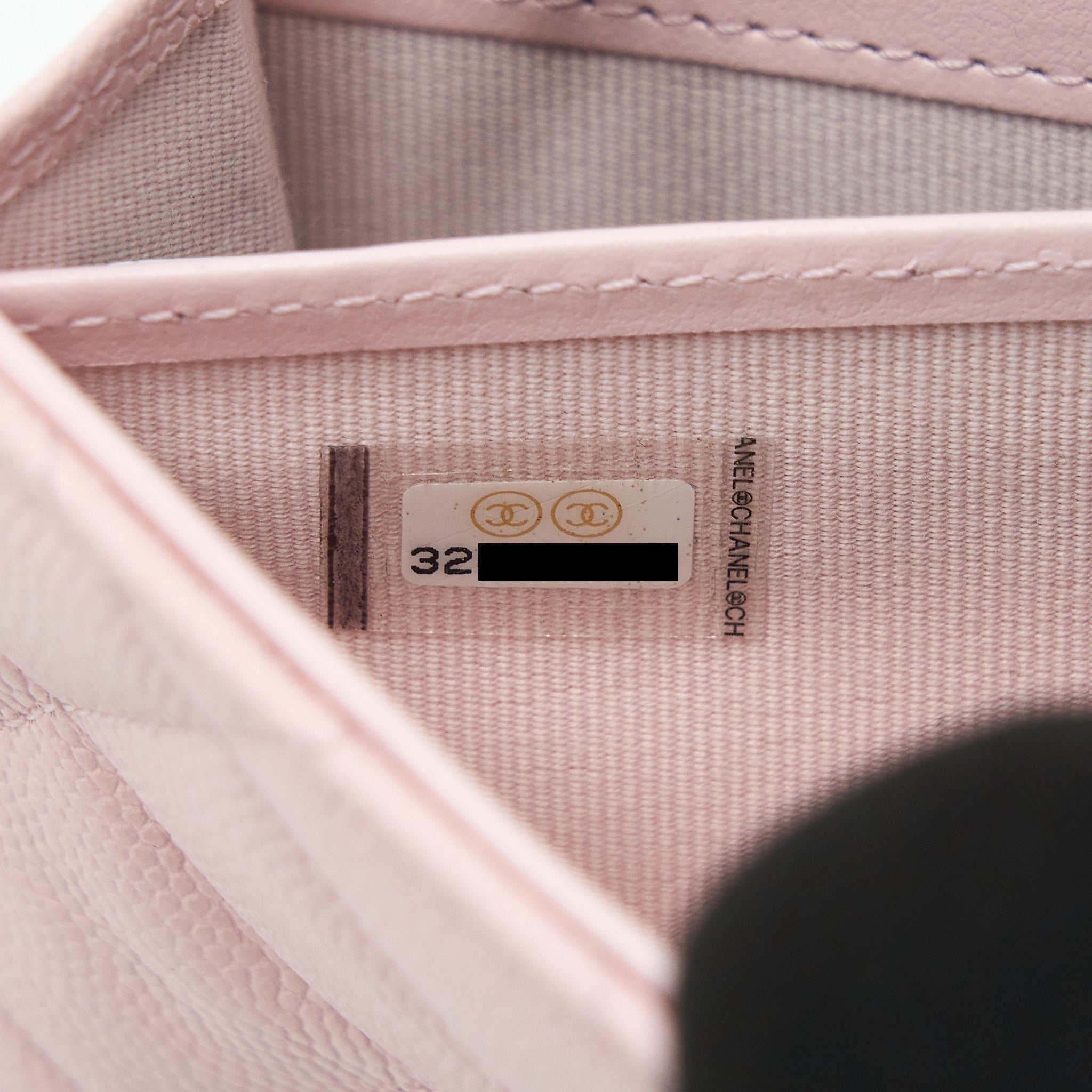 Chanel 22S detailed logo flap long wallet caviar light pink with L