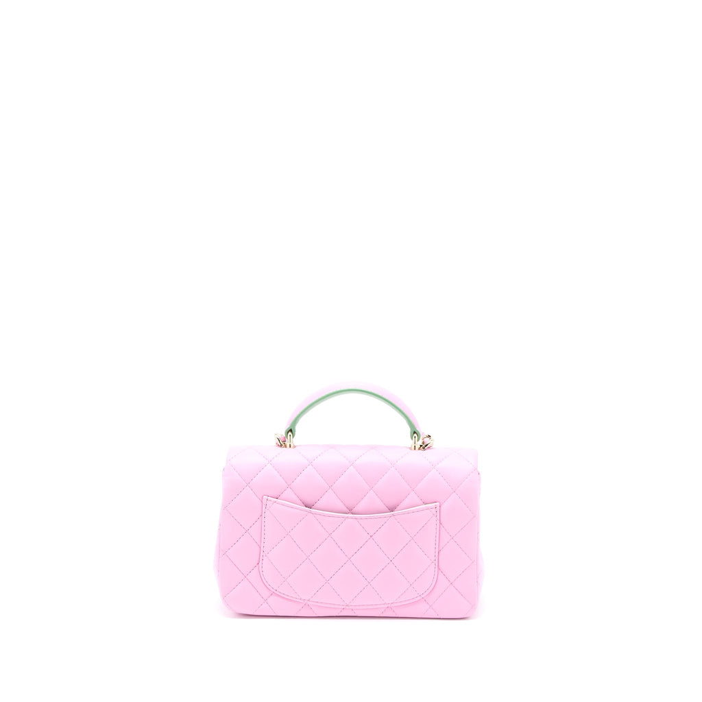 Chanel Top Handle Mini Rectangular Lambskin Pink/Light Green L (Microchip)