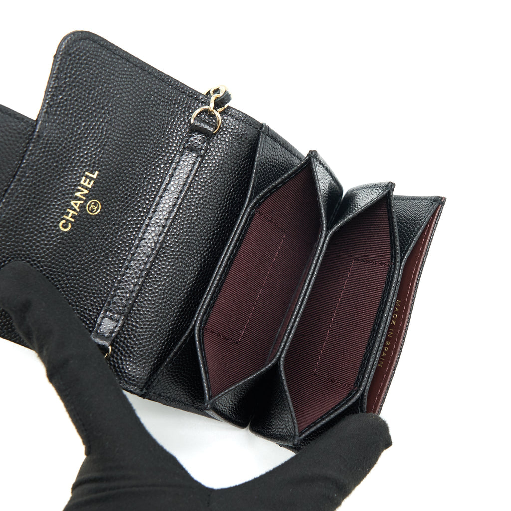 Chanel Card Holder On Chain Caviar Black L