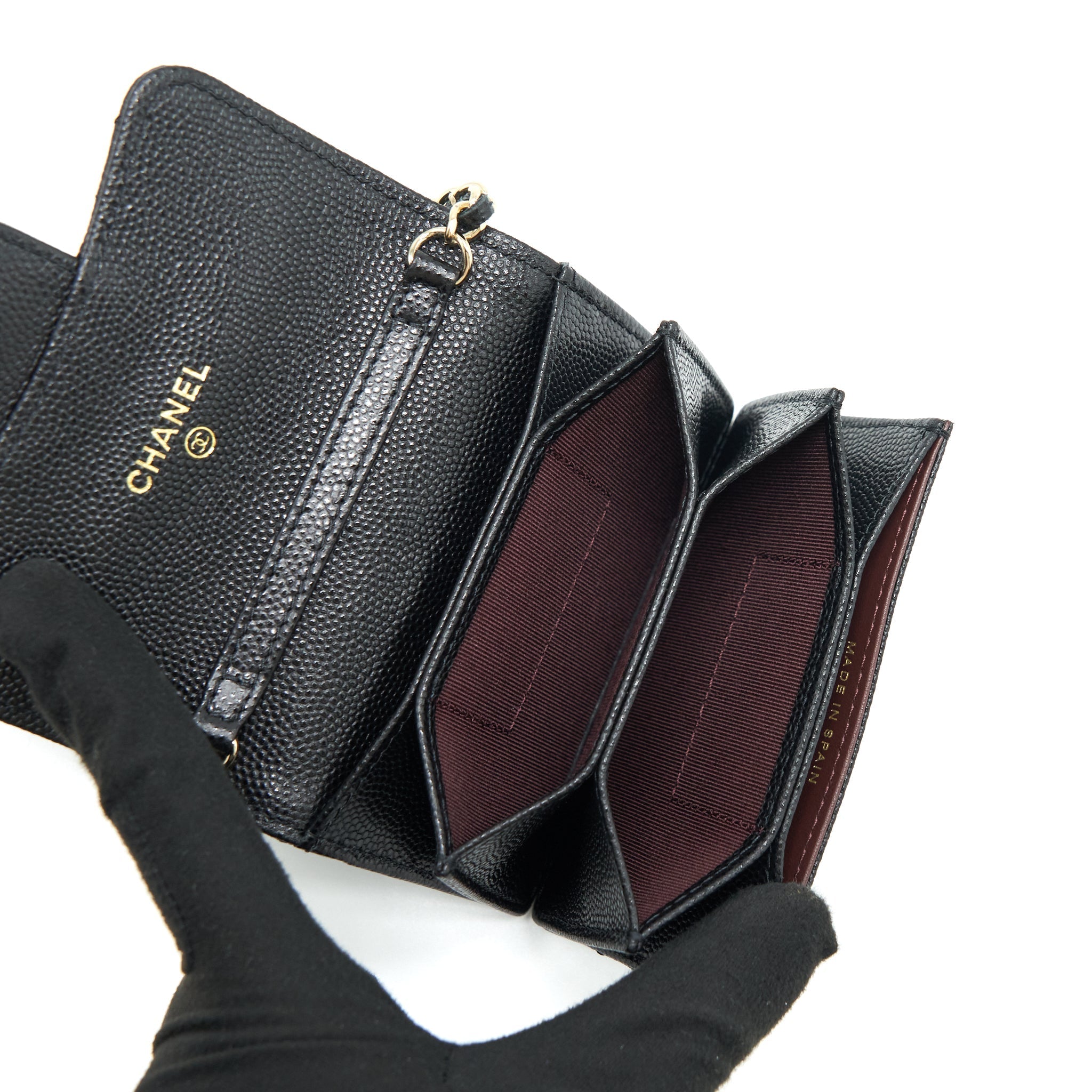Chanel Card Holder On Chain Caviar Black L