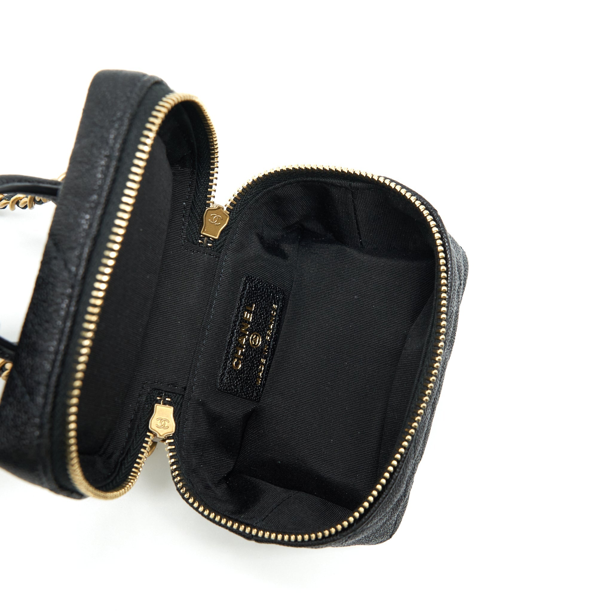 Chanel top handle mini vanity with chain grained calfskin black with