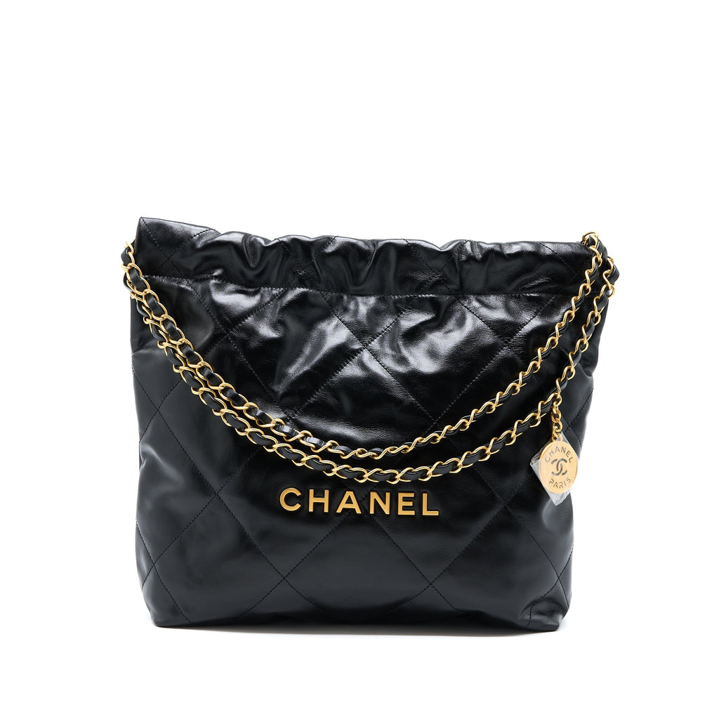 Chanel Small 22 Bag Gold Letter Shiny Calfskin Black  (Microchip)
