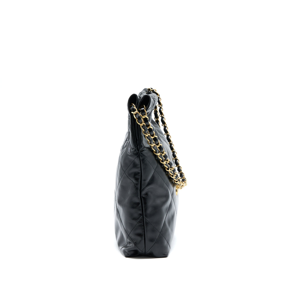Chanel Small 22 Bag Gold Letter Shiny Calfskin Black  (Microchip)