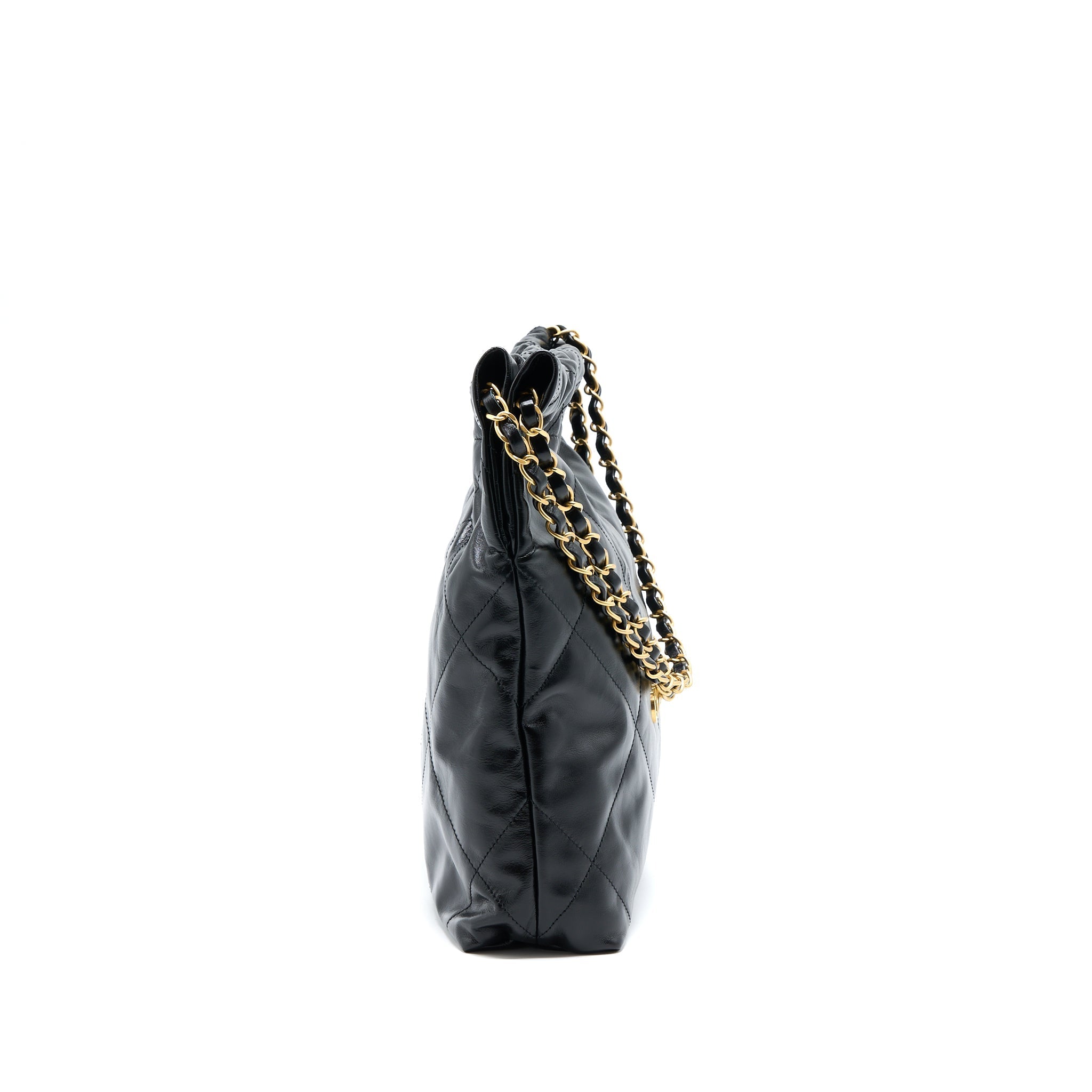 Chanel Small 22 Bag Gold Letter Shiny Calfskin Black  (Microchip)
