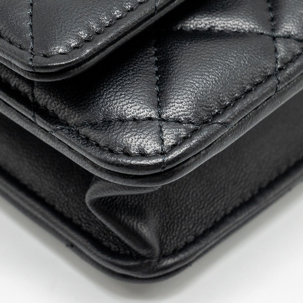 Chanel Pearl Crush Wallet On Chain Lambskin Black  (Microchip)