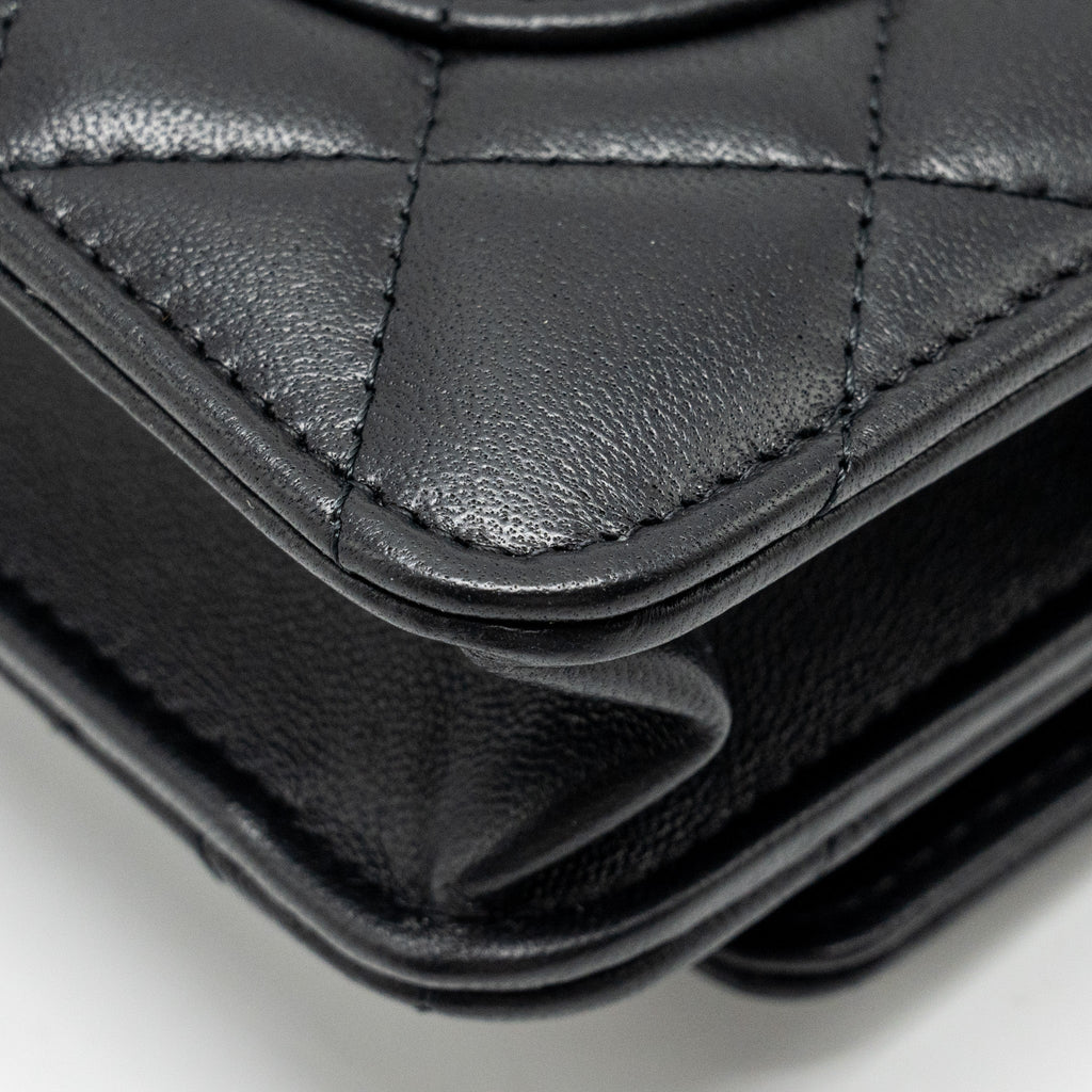 Chanel Pearl Crush Wallet On Chain Lambskin Black  (Microchip)