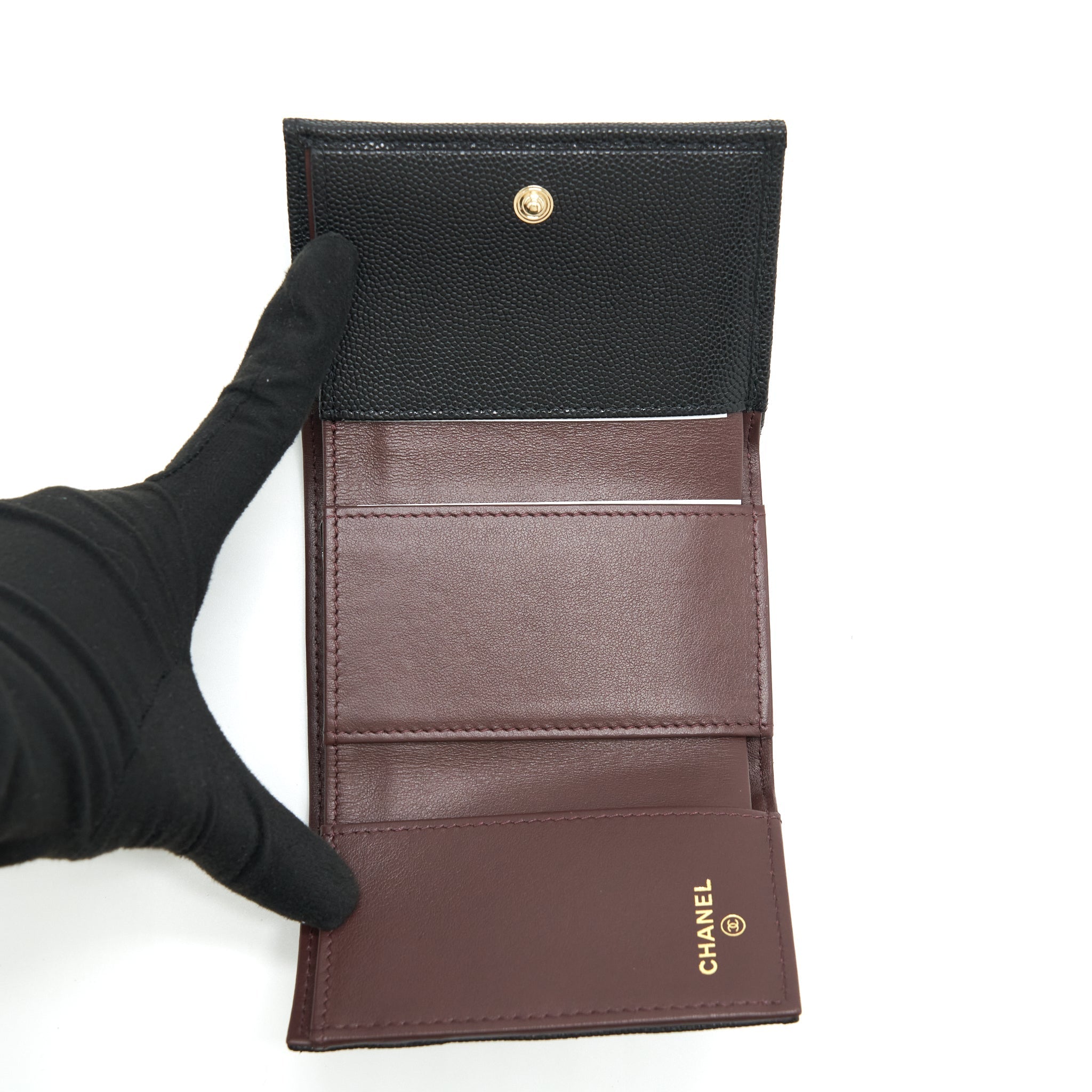 Chanel small compact wallet caviar black L