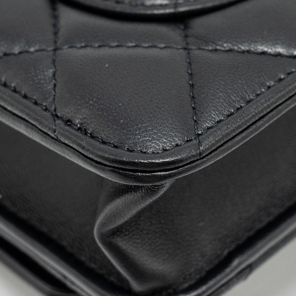 Chanel Pearl Crush Wallet On Chain Lambskin Black  (Microchip)