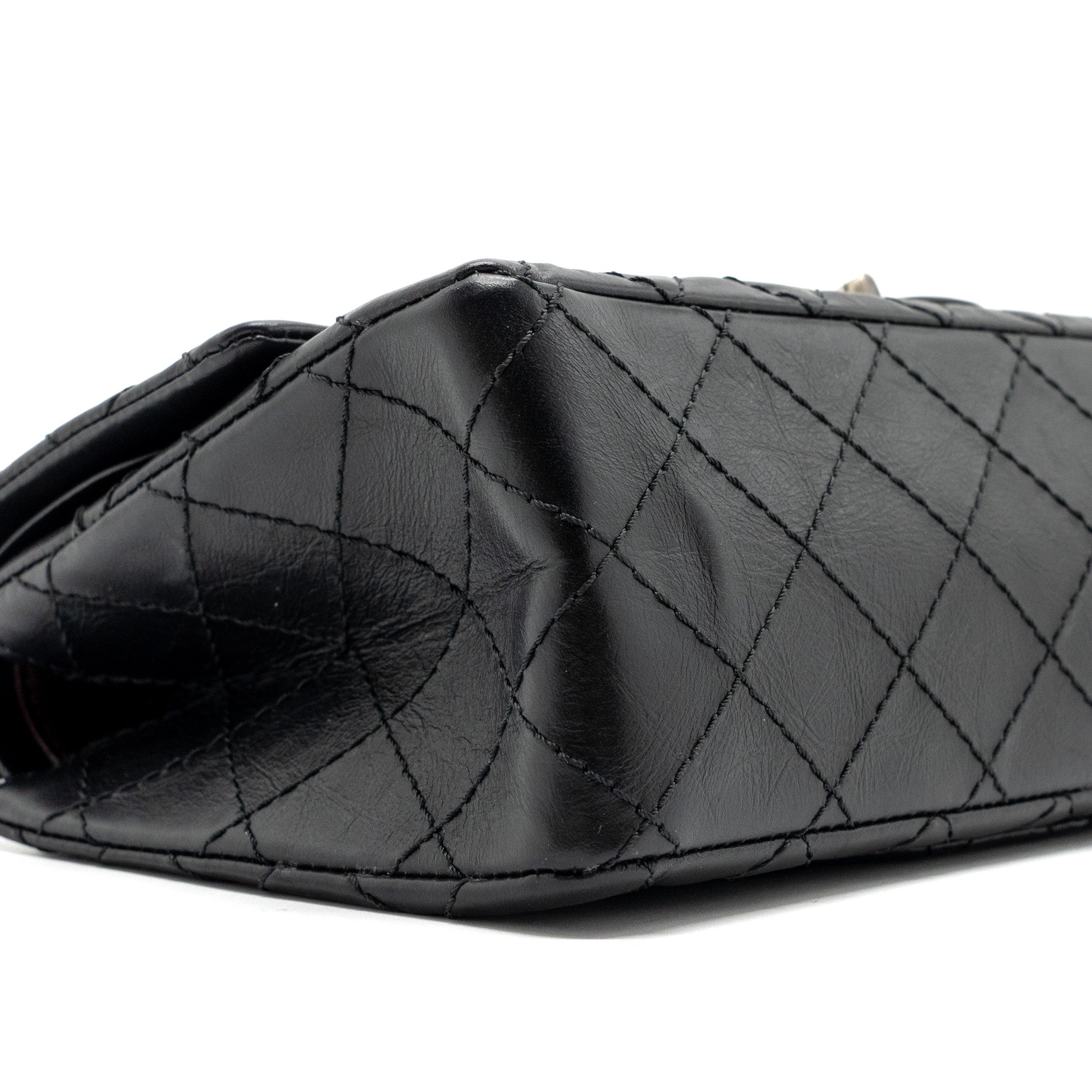 Chanel small 2.55 reissue flap bag aged calfskin black ruthenium hardware