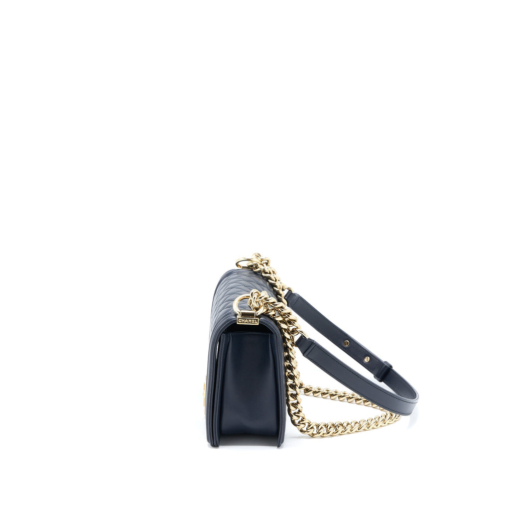 Chanel Medium Boy Bag Calfskin Navy L