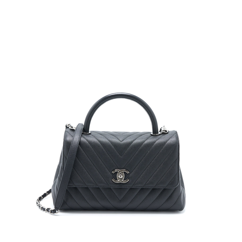 Chanel Medium Coco Handle Chevron Caviar Black