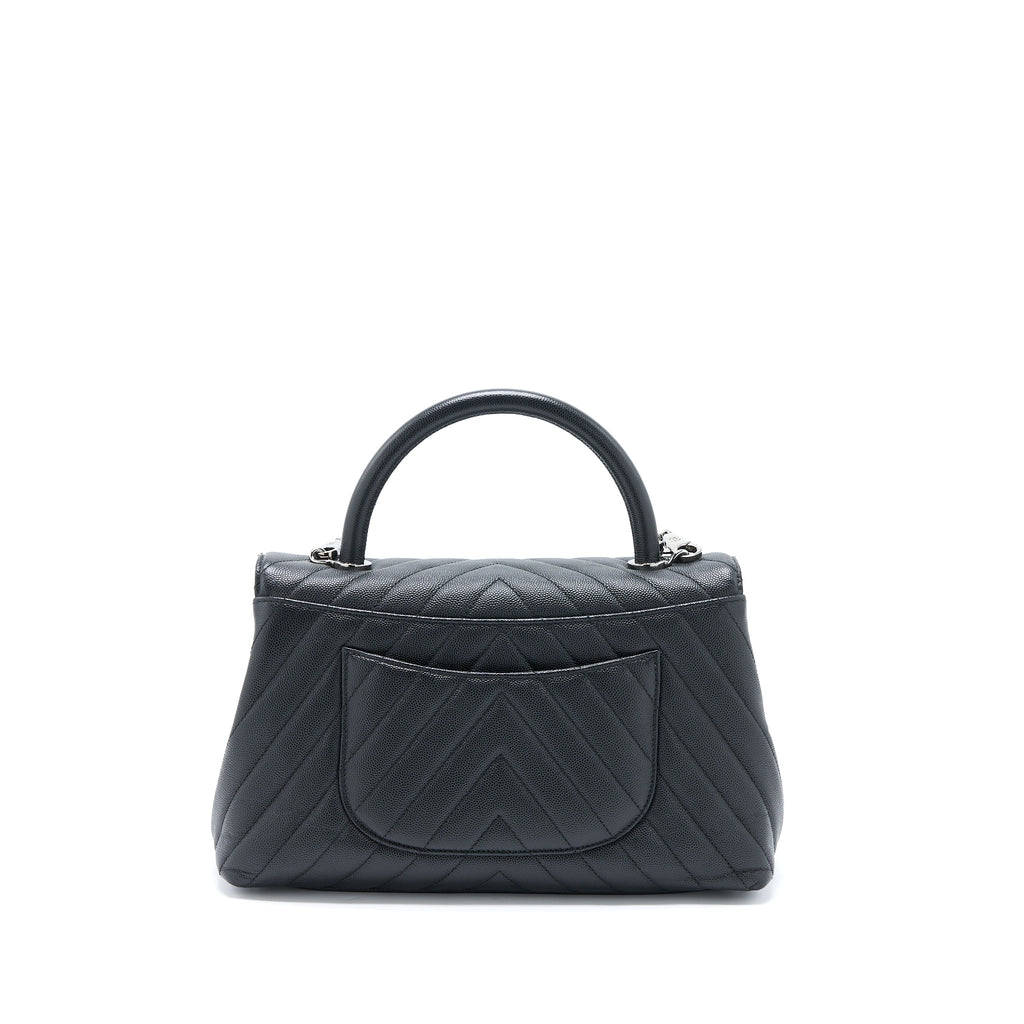 Chanel Medium Coco Handle Chevron Caviar Black