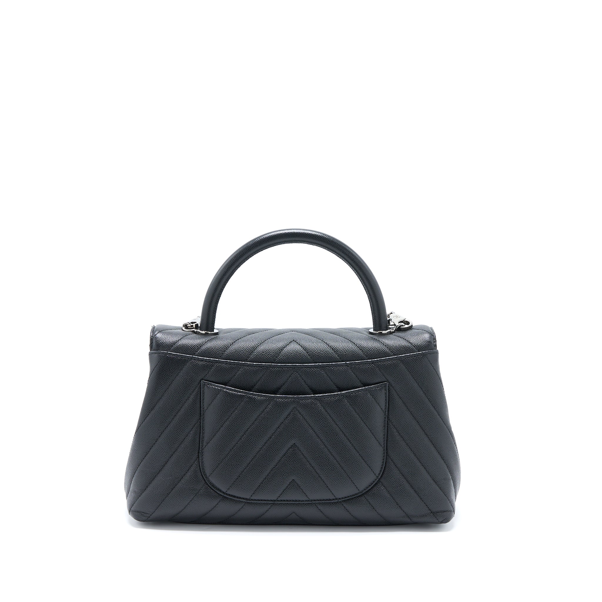 Chanel Medium Coco Handle Chevron Caviar Black