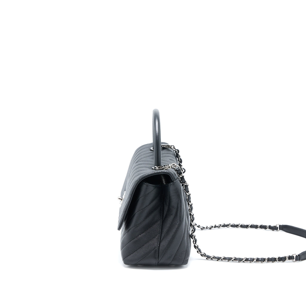 Chanel Medium Coco Handle Chevron Caviar Black