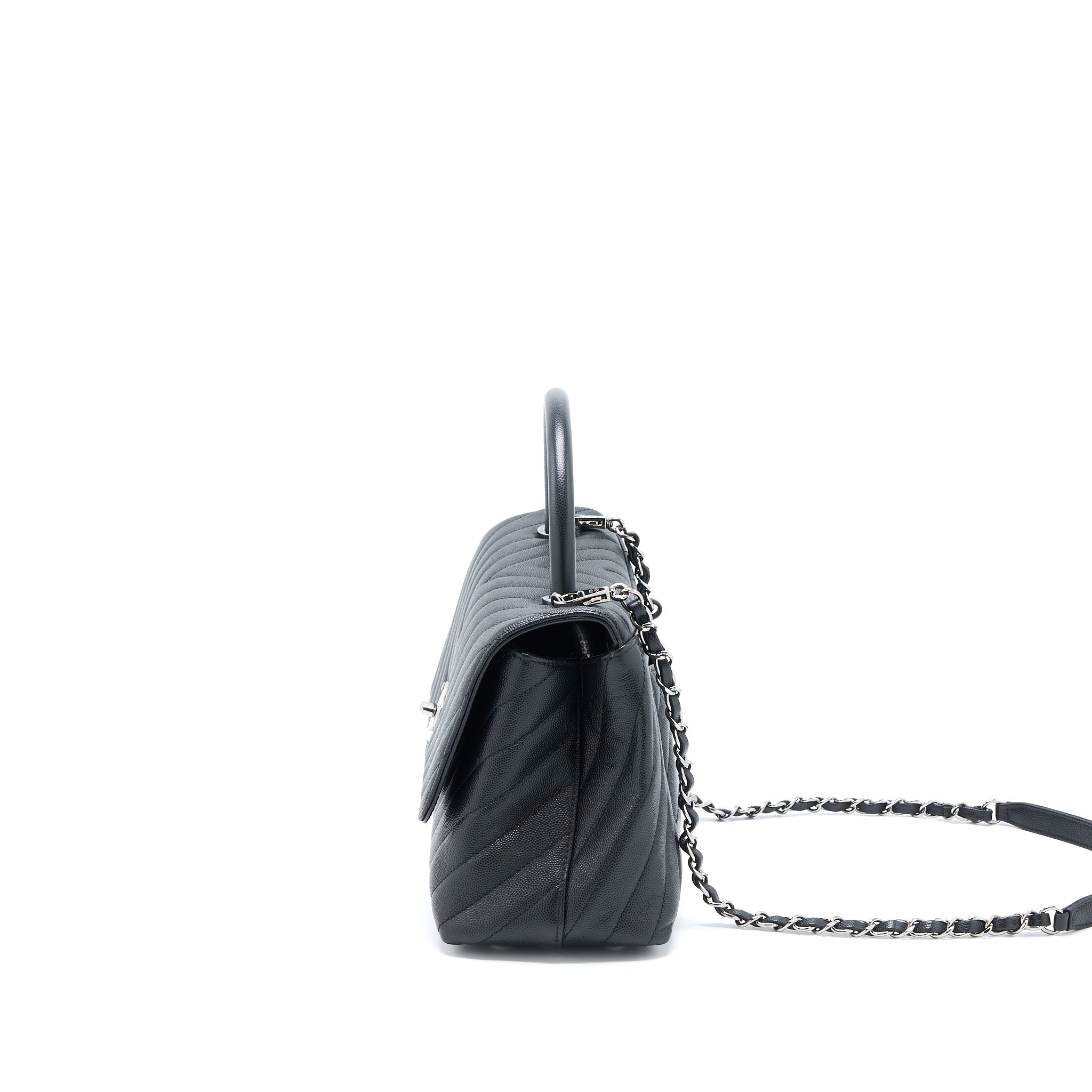 Chanel Medium Coco Handle Chevron Caviar Black