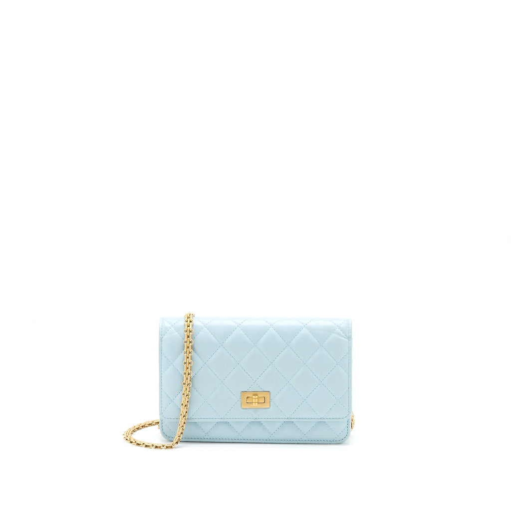 Chanel 2.55 Reissue Wallet On Chain Aged Calfskin Light Blue Brushed  (Microchip)