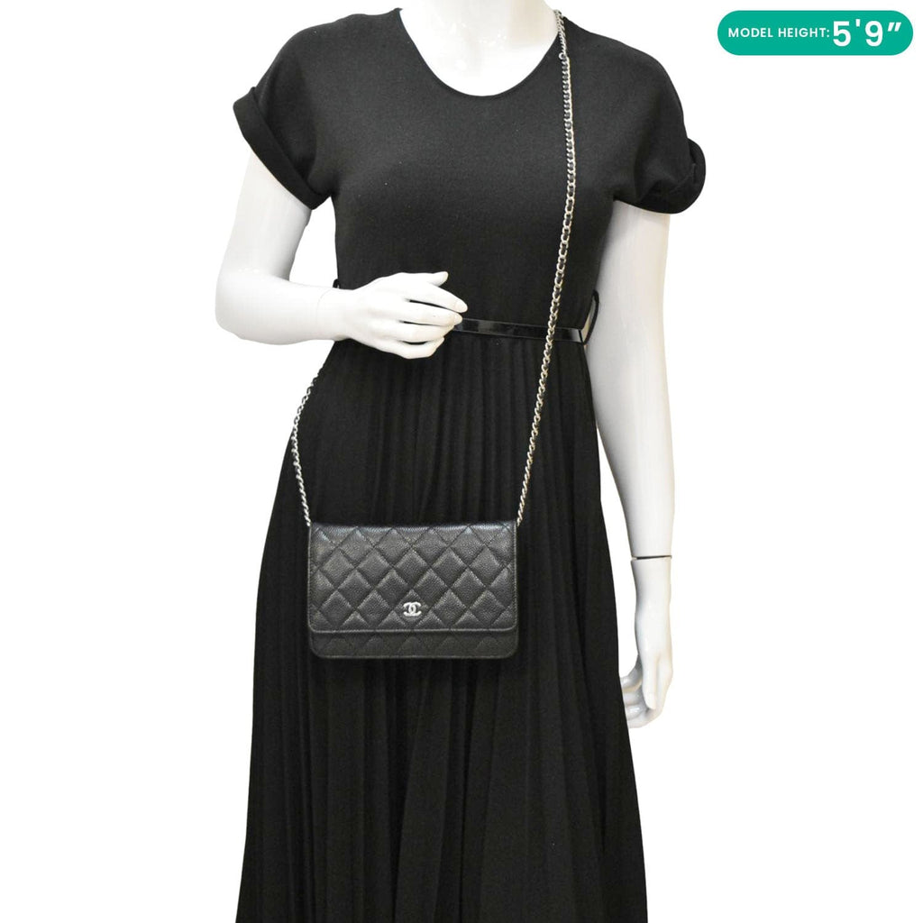 CHANEL Wallet On Chain Quilted Caviar Leather Crossbody Bag Black