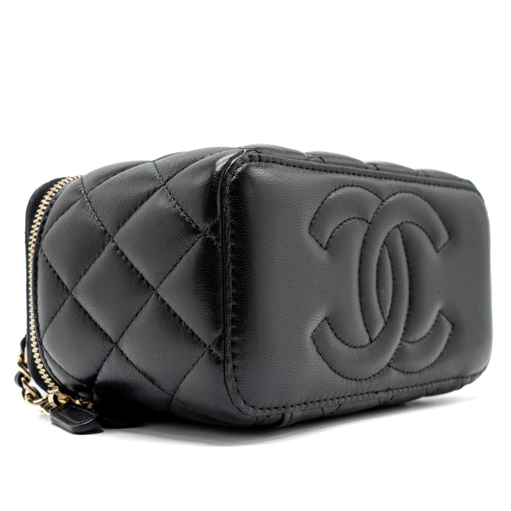 Chanel Top Handle Long Vanity Case Lambskin Black L (Microchip)