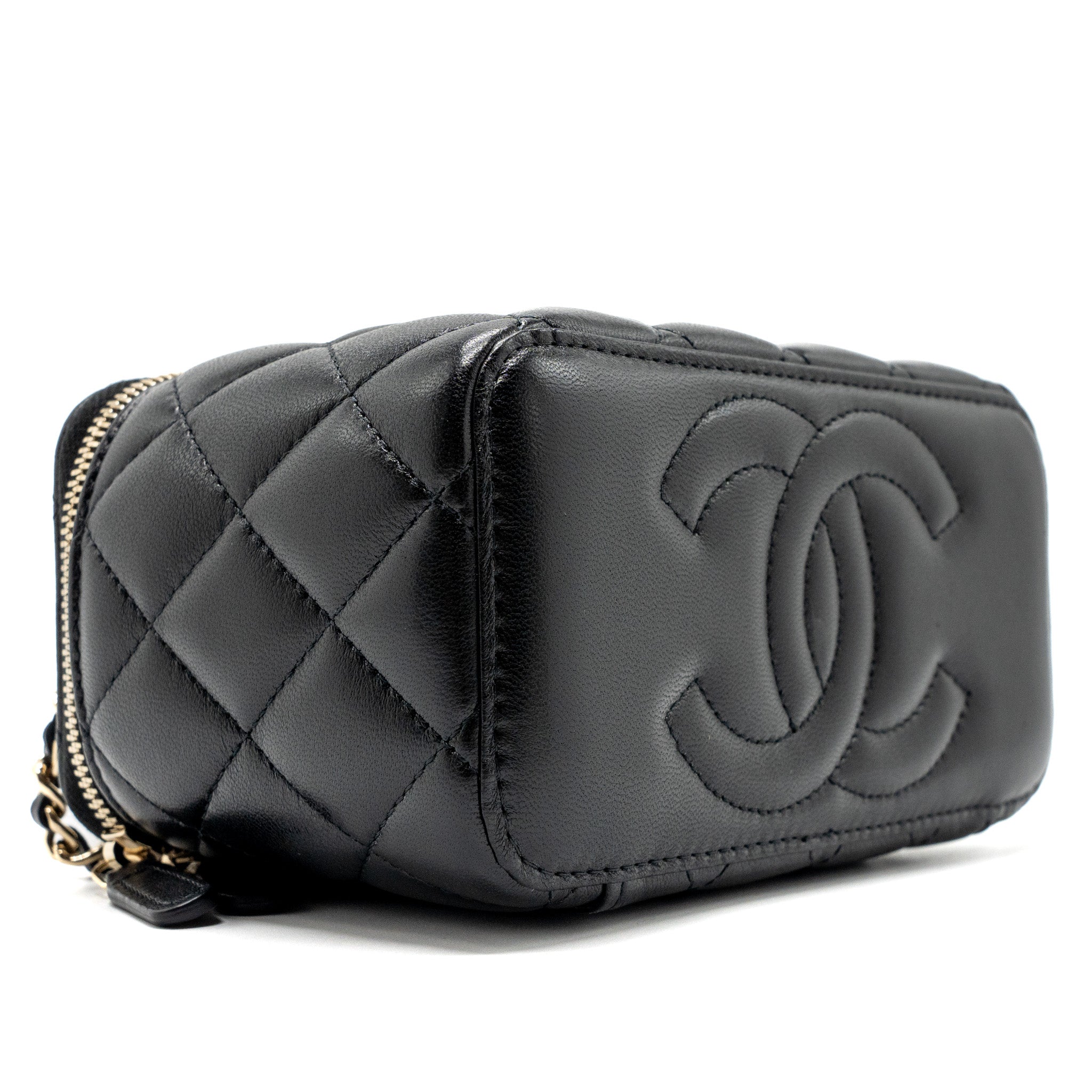 Chanel Top Handle Long Vanity Case Lambskin Black L (Microchip)