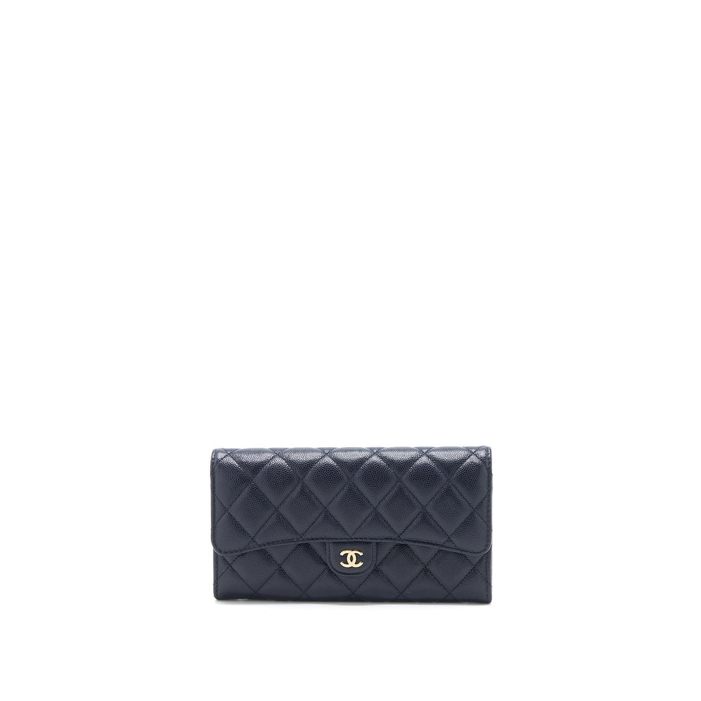 Chanel Classic Flap Long Wallet Caviar Dark Blue L