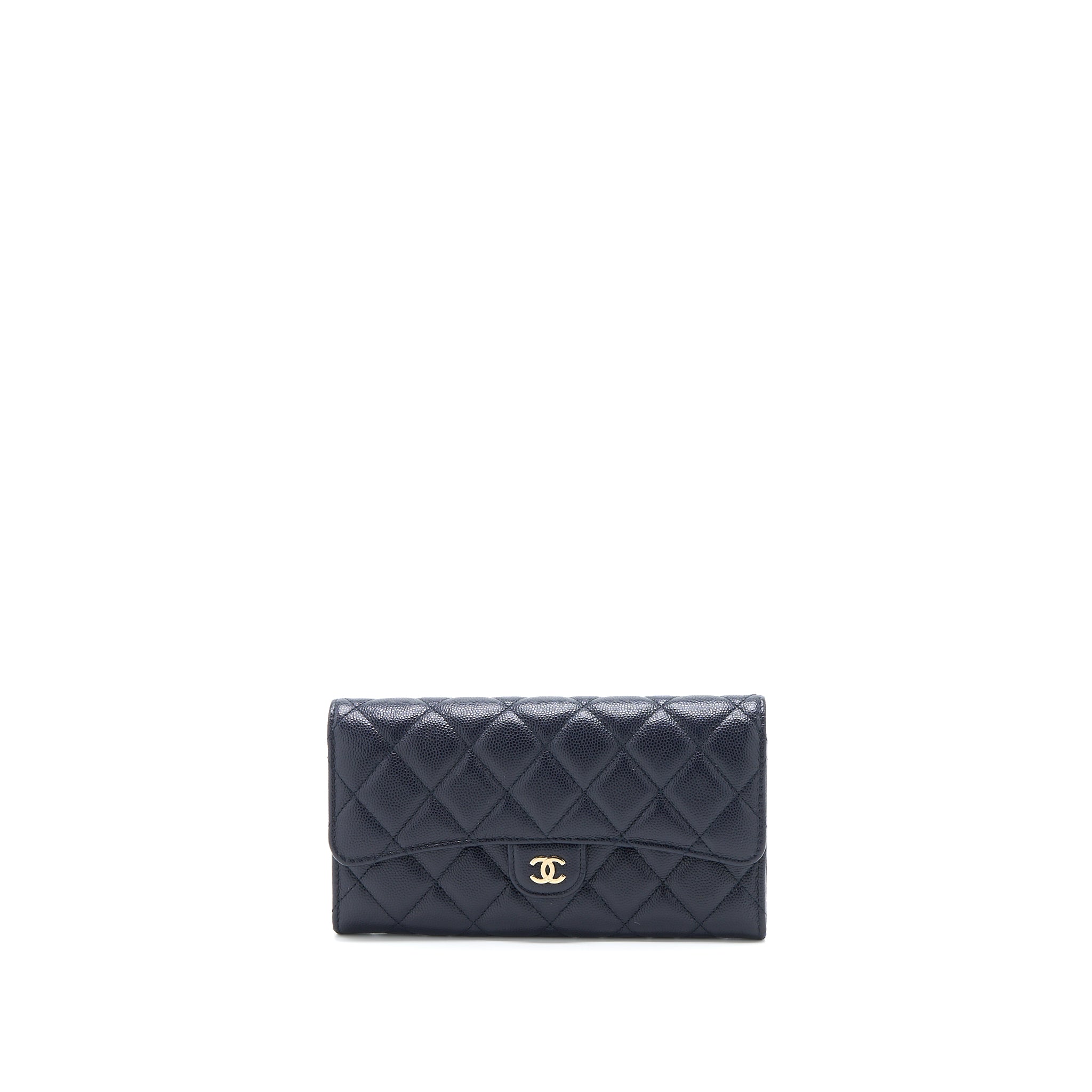 Chanel Classic Flap Long Wallet Caviar Dark Blue L
