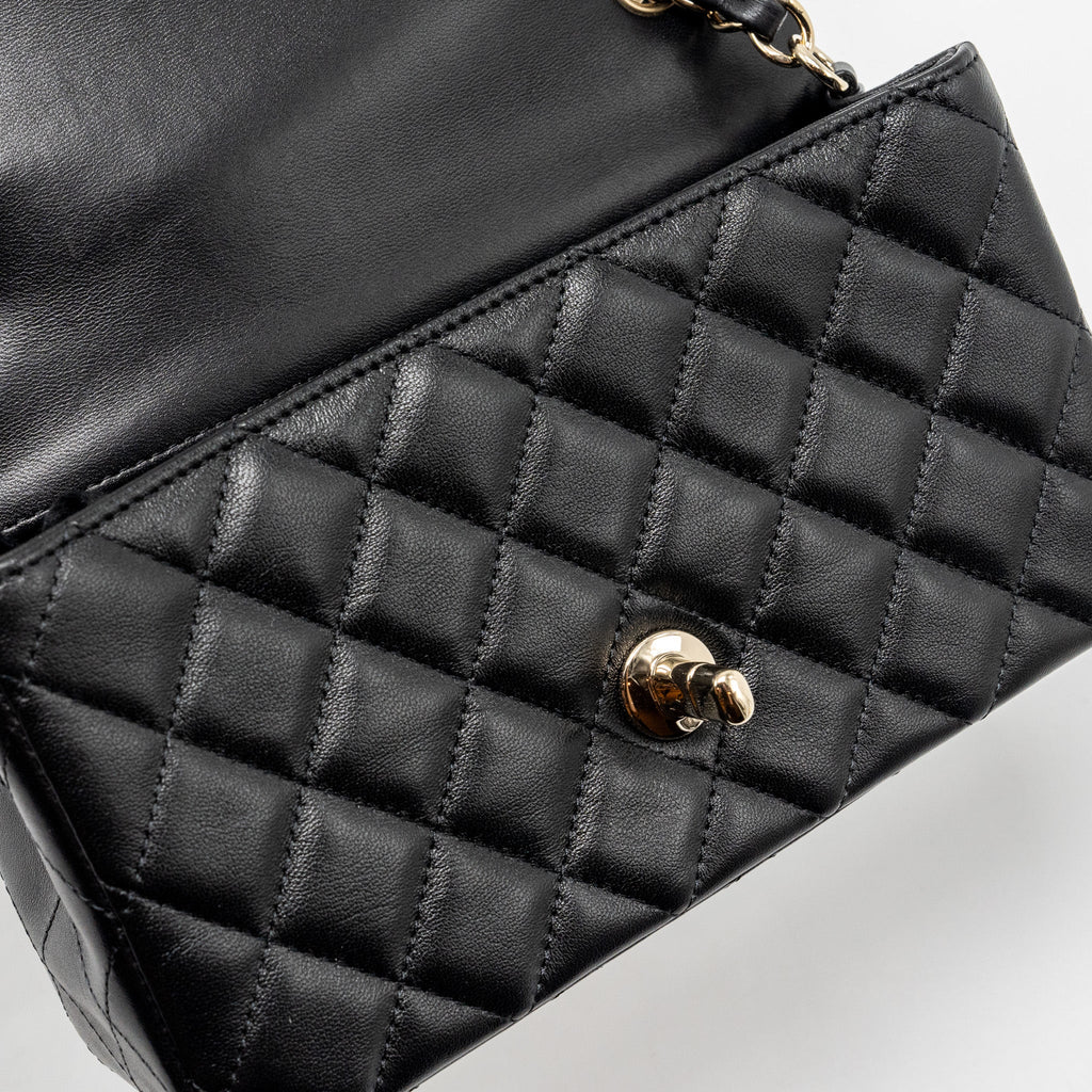 Chanel mini rectangular flap bag lambskin black L (Microchip)