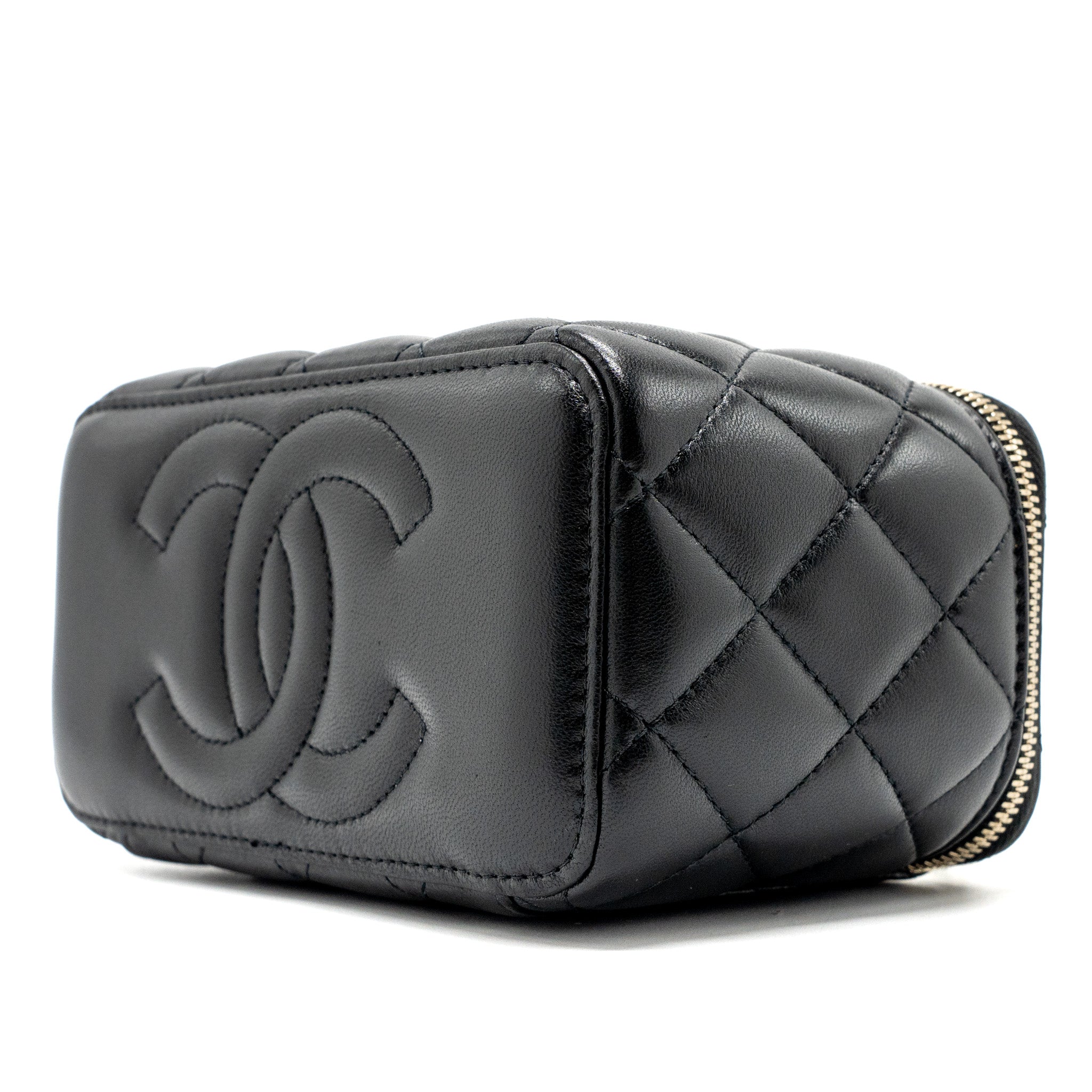 Chanel Top Handle Long Vanity Case Lambskin Black L (Microchip)