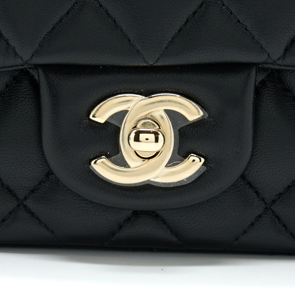 Chanel Classic Mini Square Flap Bag Lambskin Black L (Microchip)