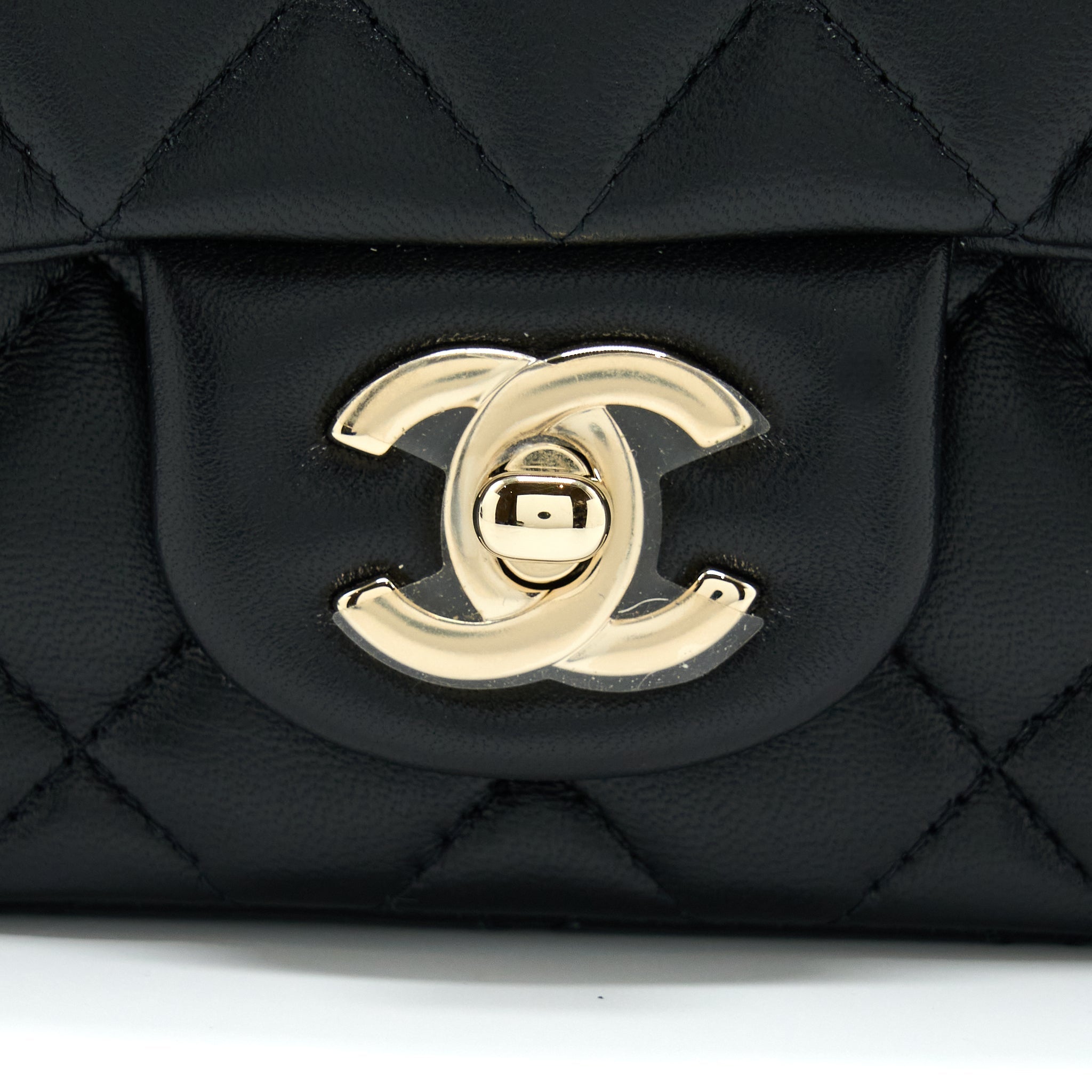 Chanel Classic Mini Square Flap Bag Lambskin Black L (Microchip)