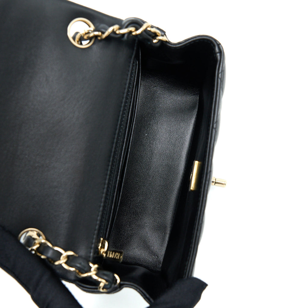 Chanel Classic Mini Square Flap Bag Lambskin Black L (Microchip)