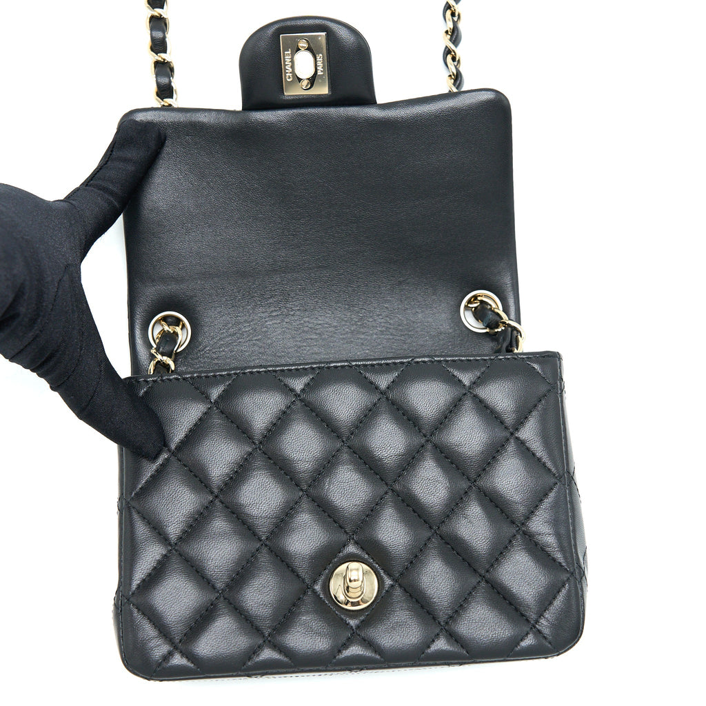 Chanel Classic Mini Square Flap Bag Lambskin Black L (Microchip)