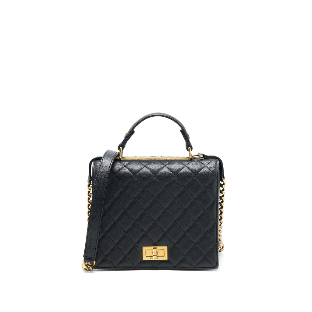 Chanel Rita Top Handle Flap Bag Grained Goatskin Black Brushed