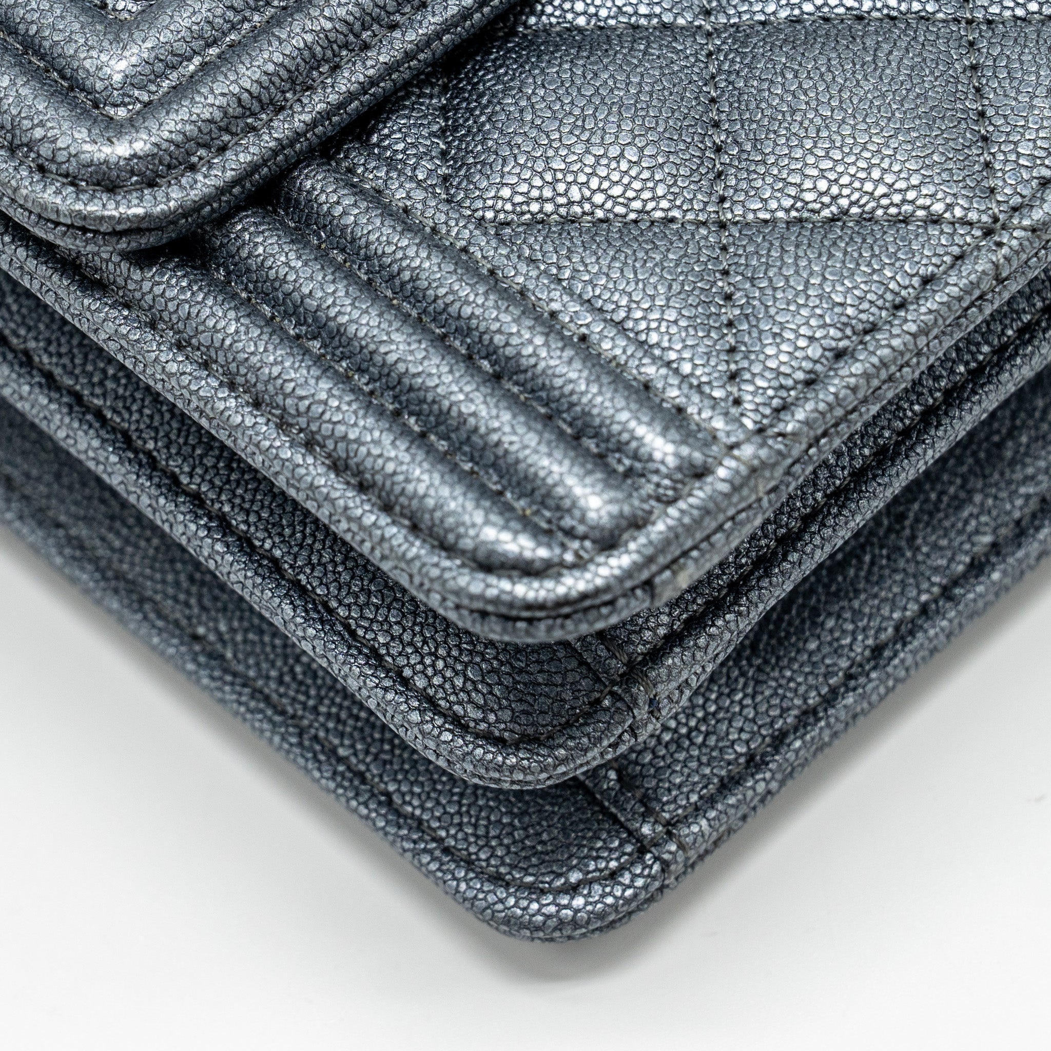 Chanel North South Boy Bag caviar metallic grey