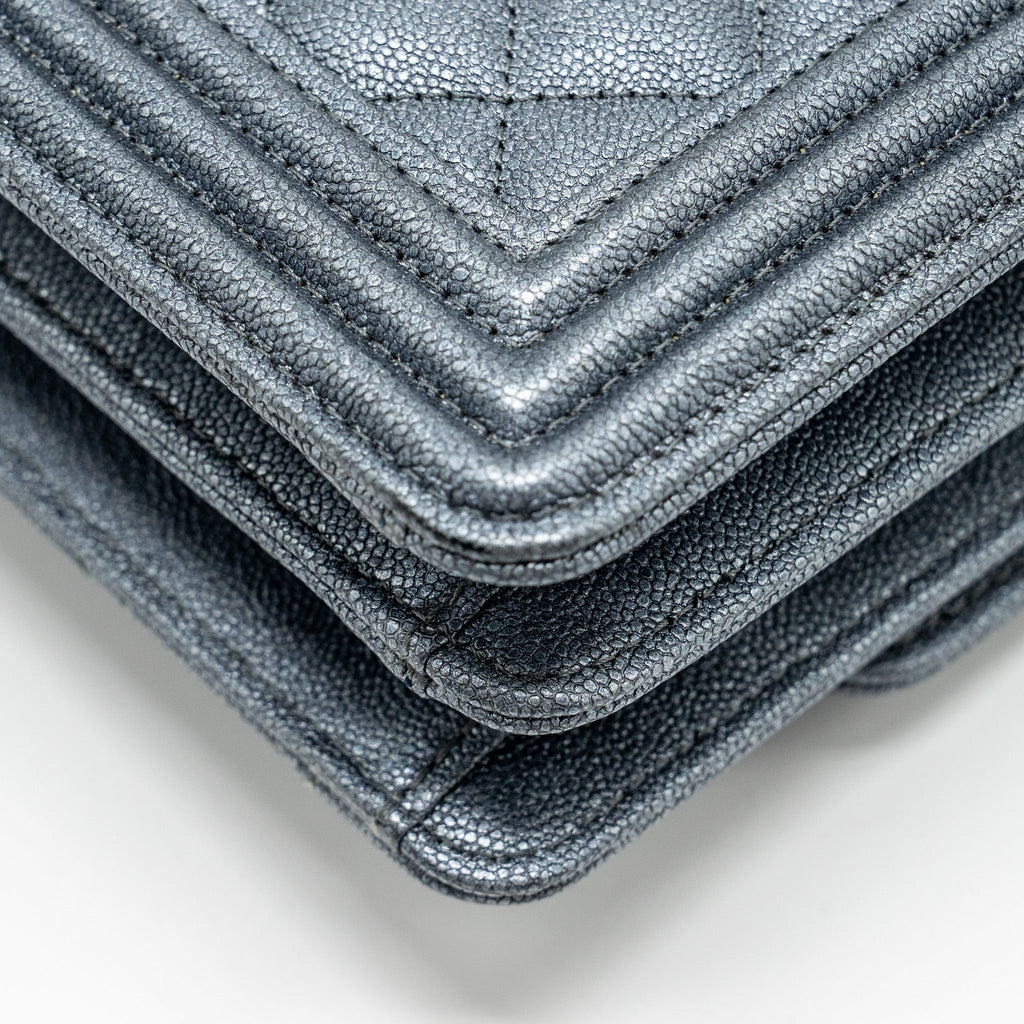 Chanel North South Boy Bag caviar metallic grey