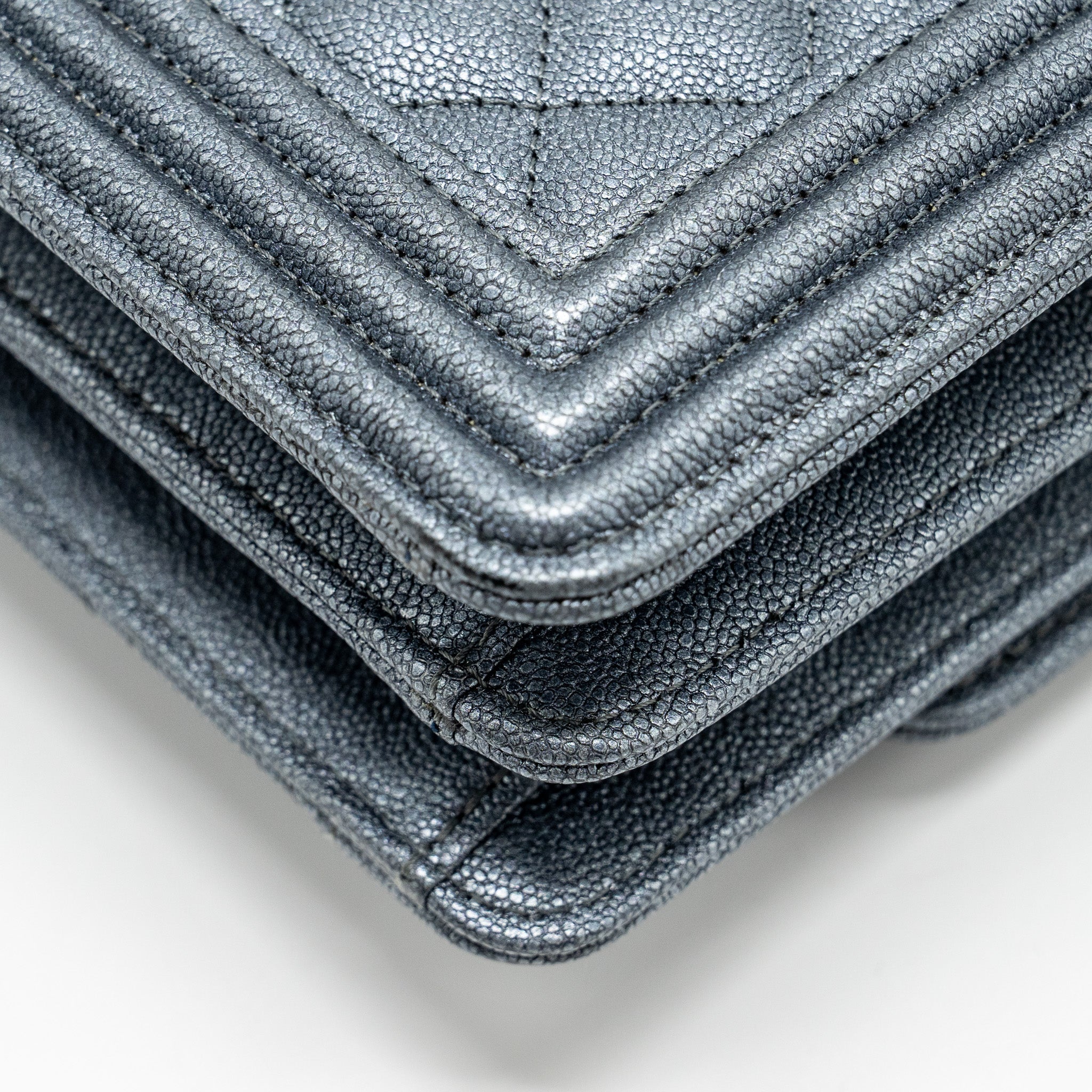 Chanel North South Boy Bag caviar metallic grey