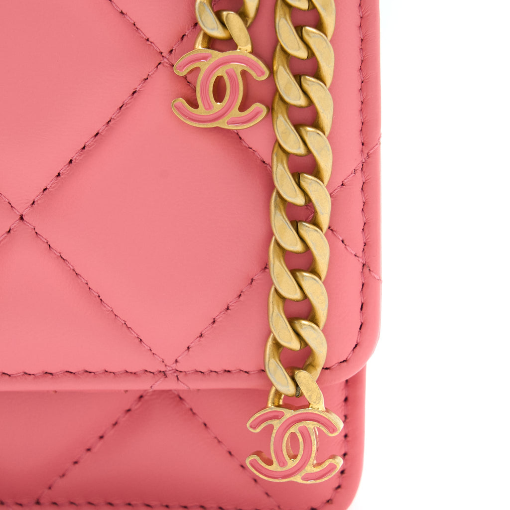 Chanel 22P Seasonal Mini Square Wallet On Chain Lambskin Pink