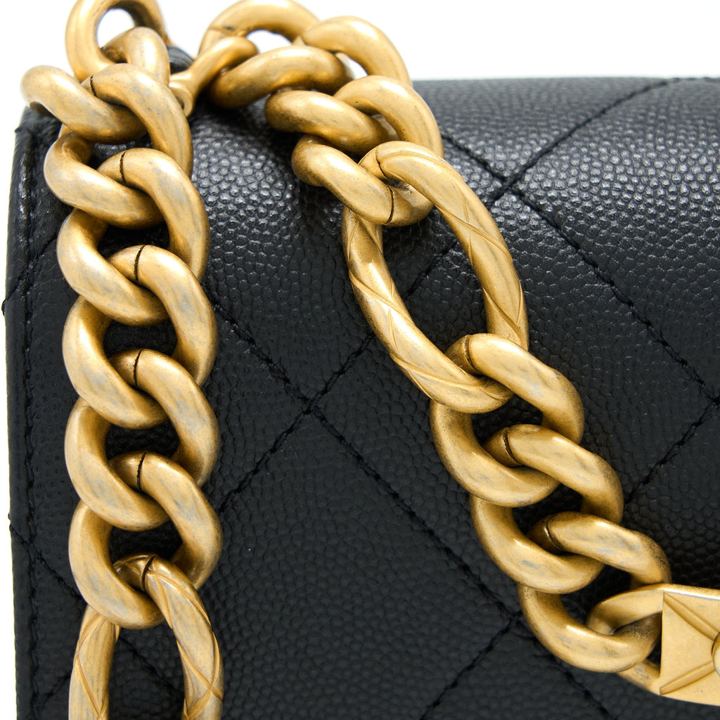 Chanel Detail Chain Flap Bag Grained Calfskin Black  (Microchip)