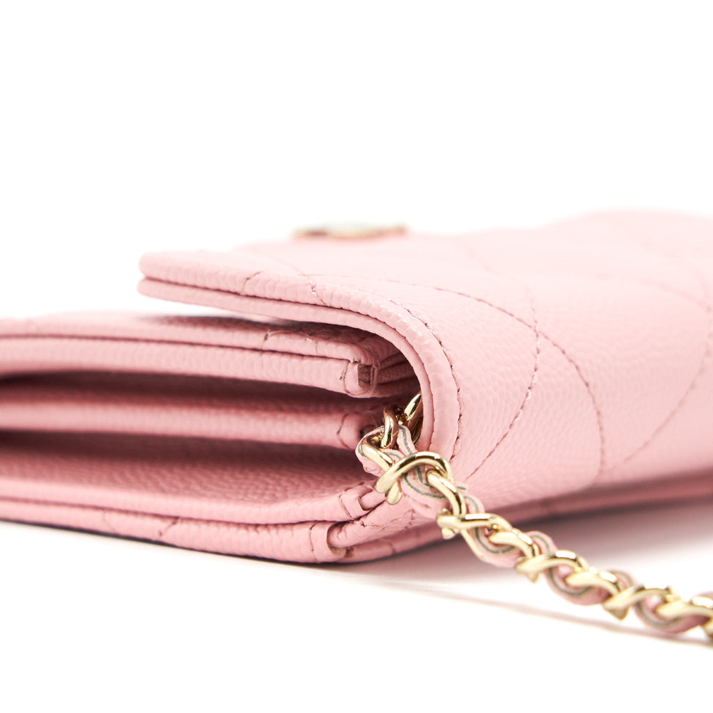 Chanel Card Holder On Chain Caviar Pink L